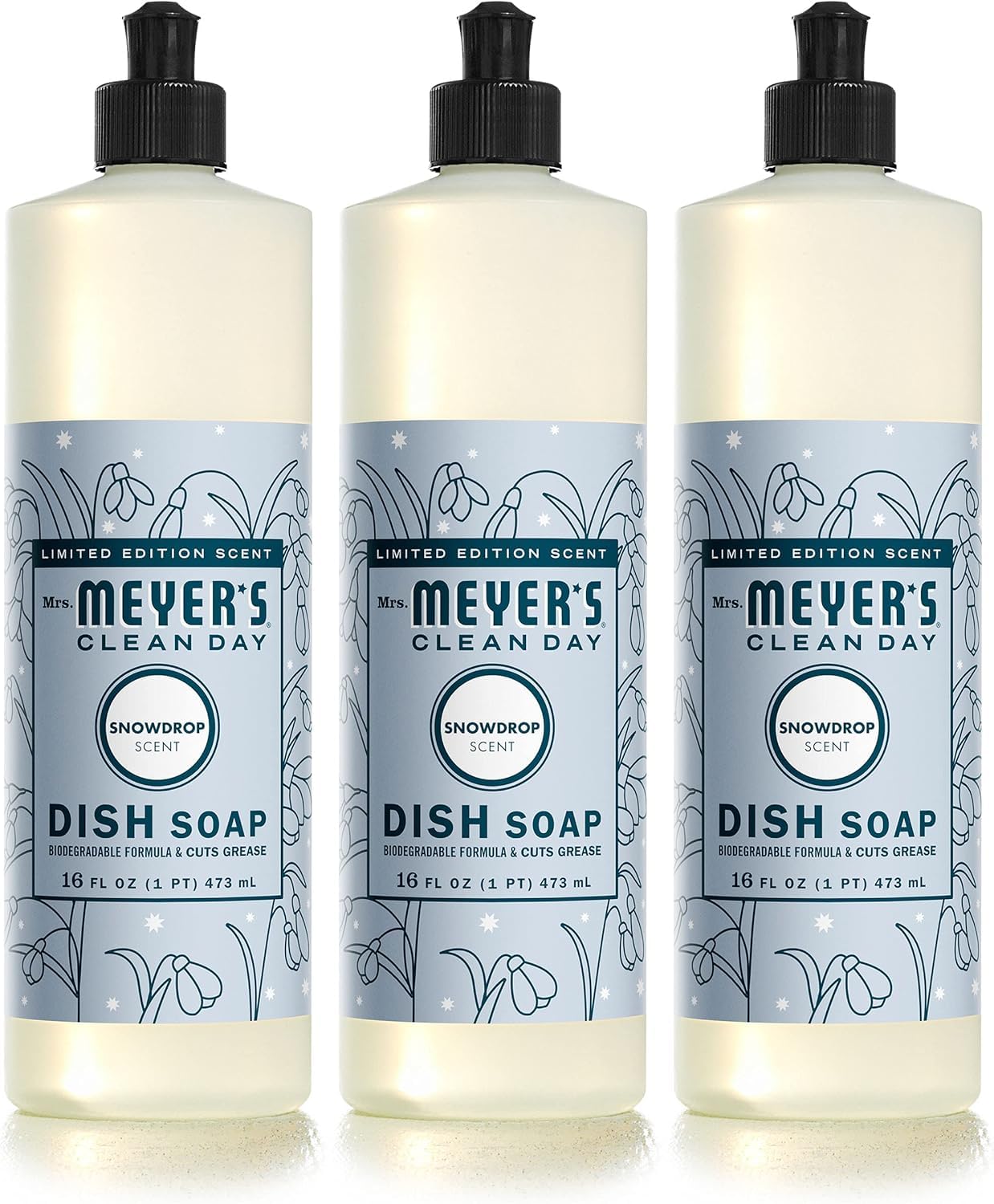 CLEAN DAY Liquid Dish Soap, Limited Edition Snowdrop, 16 Fl. Oz - Pack of 3