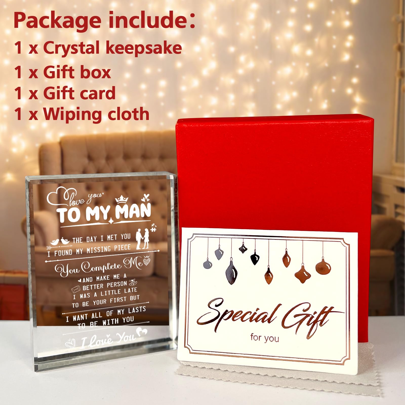 Regalos para mi hombre, grabado láser, recuerdo de cristal con texto en inglés "I Love You", regalo para novio, marido, prometido, regalos de cumpleaños para novio, aniversario de boda, regalo del día