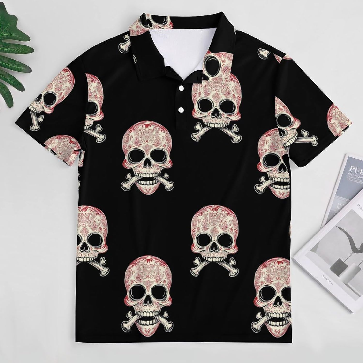 Skull Printed Womens Golf Polo Shirts Summer Short Sleeve Collared 3 Buttons T Shirt Activewear Tops
