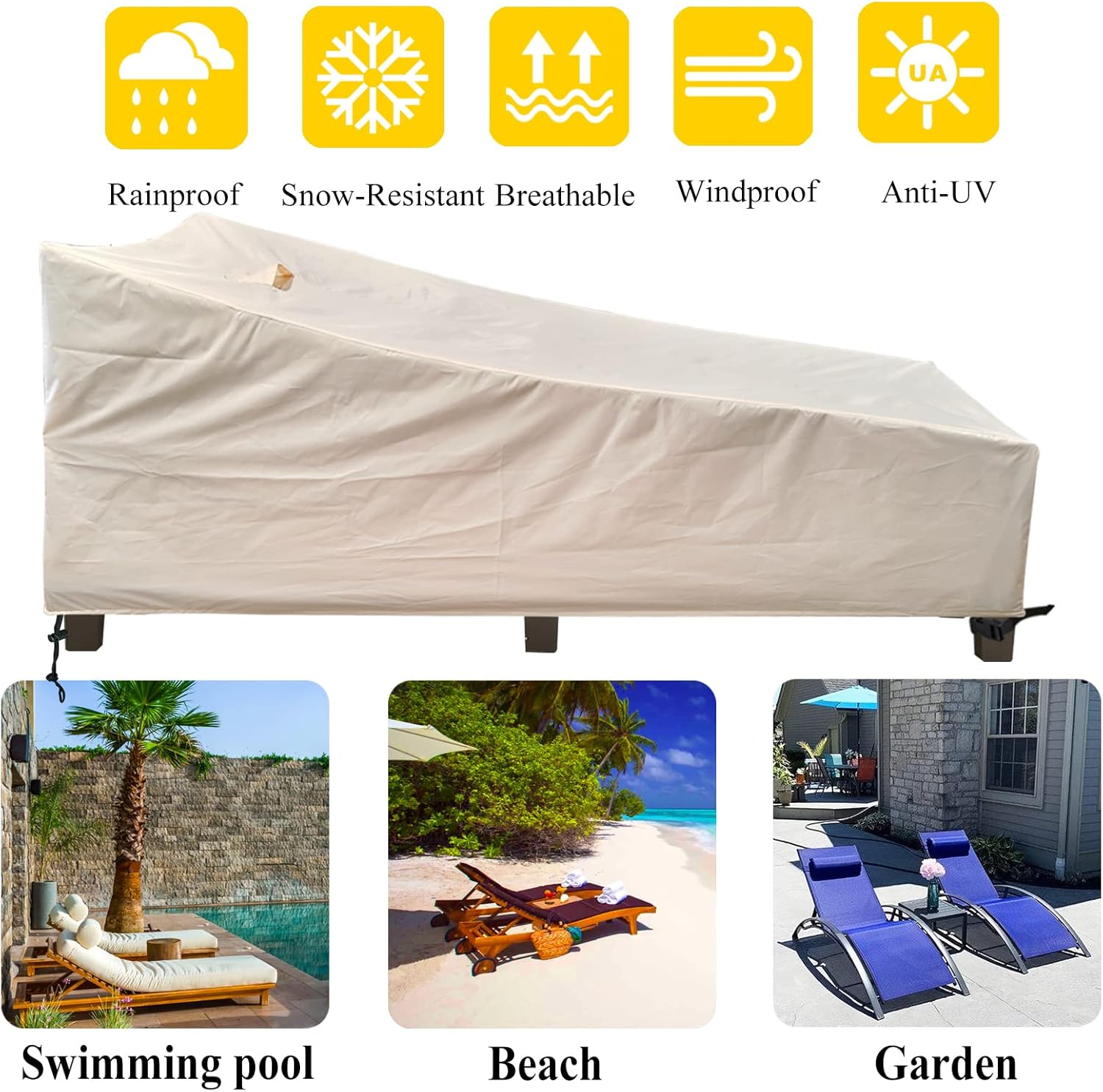 SIHAIAN Patio Lounge Chair Cover Waterproof Outdoor Chaise Lounge Covers UV Resistant Special Fixed Design 78Lx32Wx35H Beige 1Pack Patio Furniture Covers