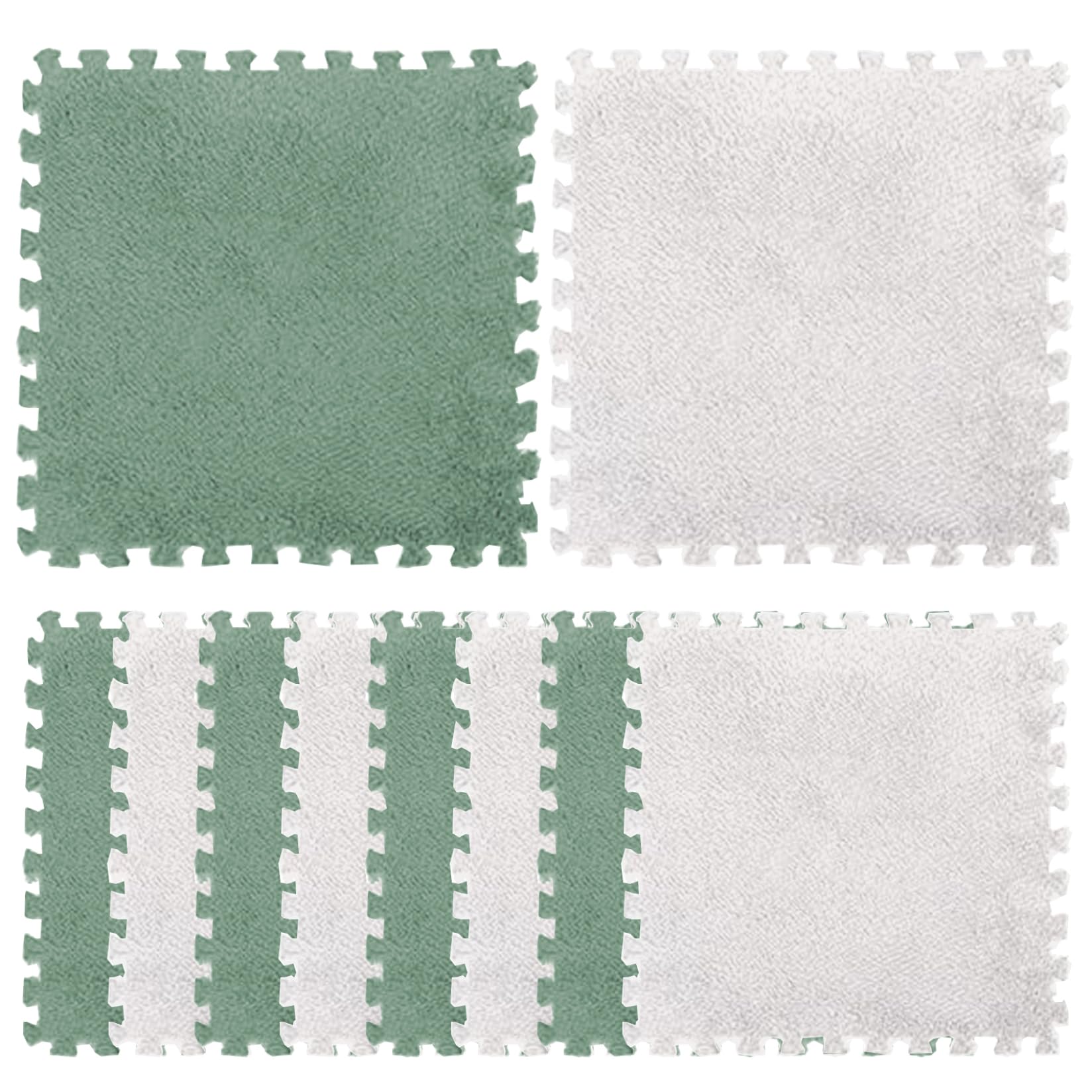 10 Pcs Grey & Green Foam Floor Tiles, Padded Play Mat for Baby & Kids, Interlocking Carpet, Thick Climbing Mat, 11.8x11.8