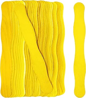 Mandala Crafts Yellow Wooden Fan Handles Sticks for Fan Wedding Programs - Jumbo Bulk Pack of 100 Bidding Auction Paddles, Wavy 8 Inch Popsicle Craft Sticks for DIY Arts and Crafts