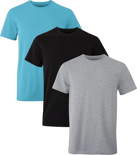 Hanes Men's Crew Undershirts, Moisture-Wicking Stretch Cotton Tee, 3-Pack, Chambray Jade, Black, Concrete Heather