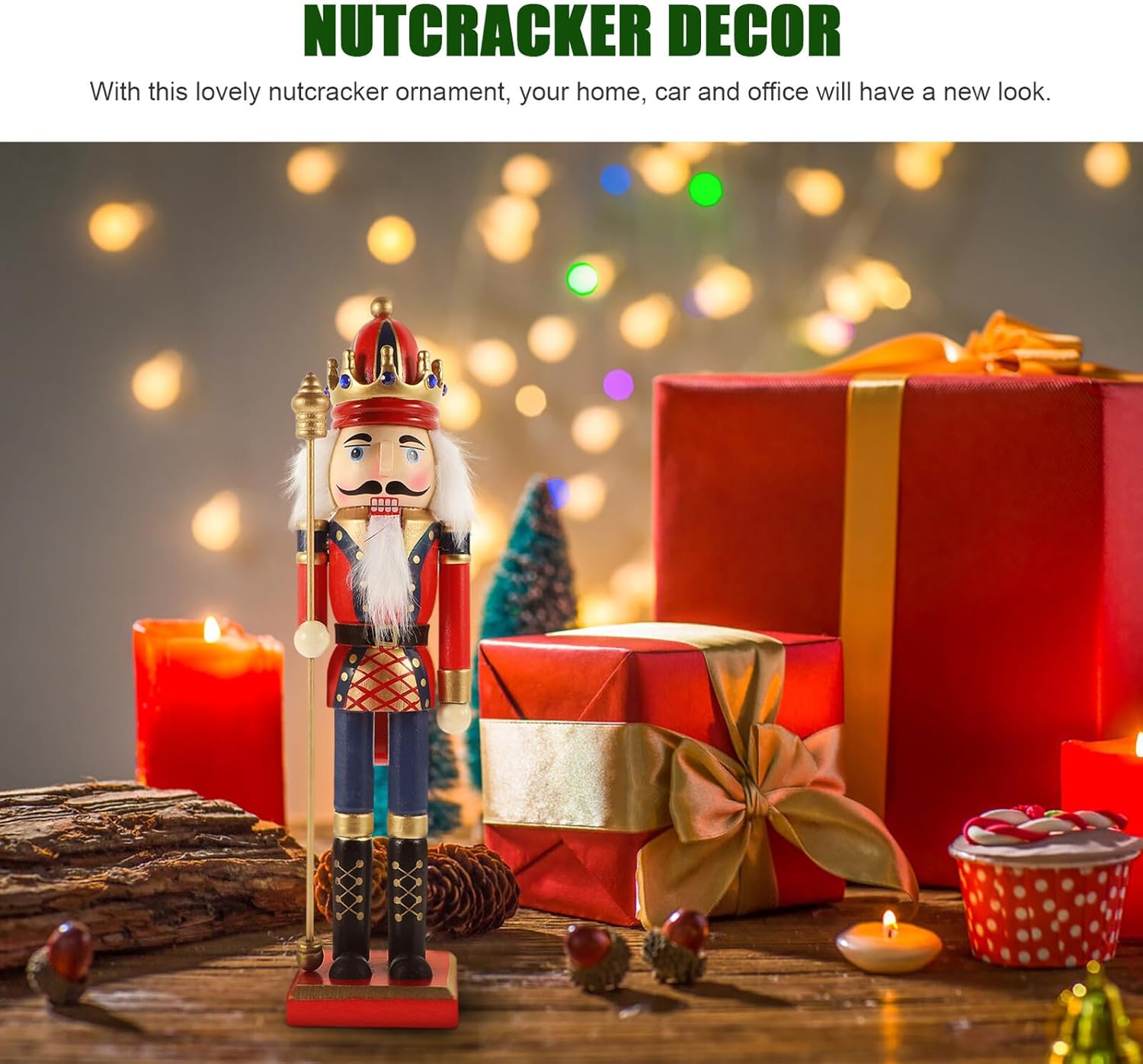 IMIKEYA 30cm Wooden Nutcracker Soldier Christmas Figurine Xmas Nutcracker Ornament Decorative Holiday Party Display
