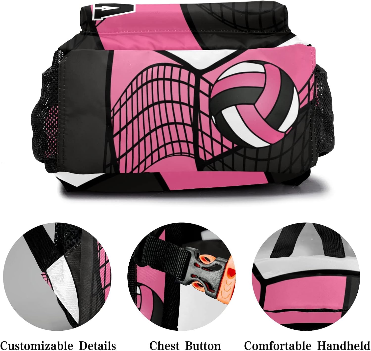 Personalized Volleyball Pink Black White Multifuction Backpack with Name Text for Women Men Gift
