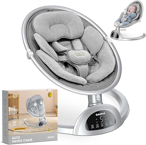 BabyBond Columpios de bebé para bebés, columpio infantil Bluetooth con altavoz de música, 3 posiciones de asiento, cinturón de arnés de 5 puntos, 5
