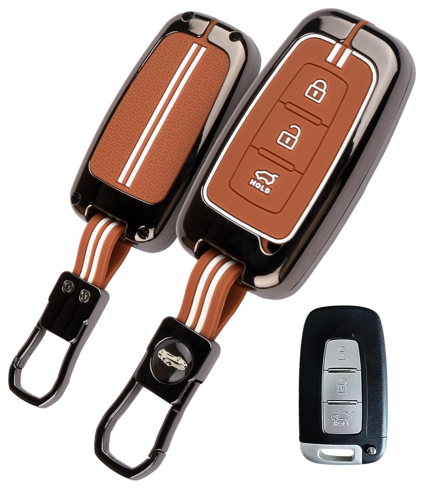 coll of fest premium metal silicone brown key cover compatible with hyundai old i20 | old verna | old elantra | 3 button smart key glow in the dark