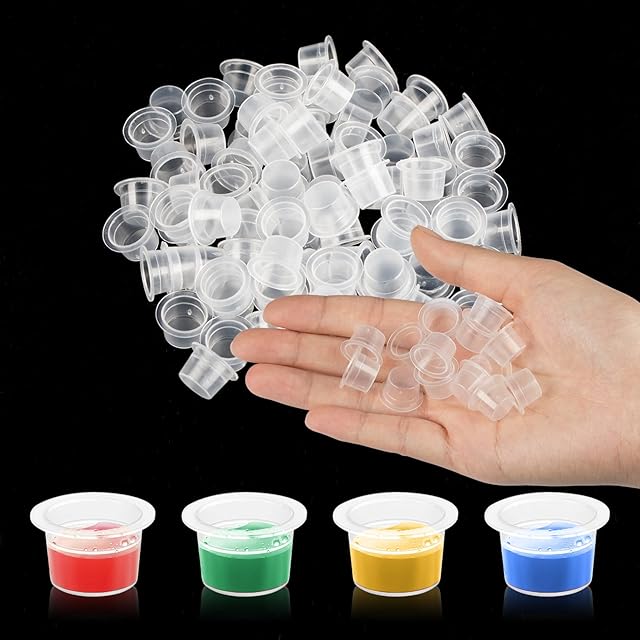PROUSKY Ink Caps Cups, 100 Pieces Disposable Ink Cap, Plastic Ink Containers for Small Ink Pigment Cups(8mm)