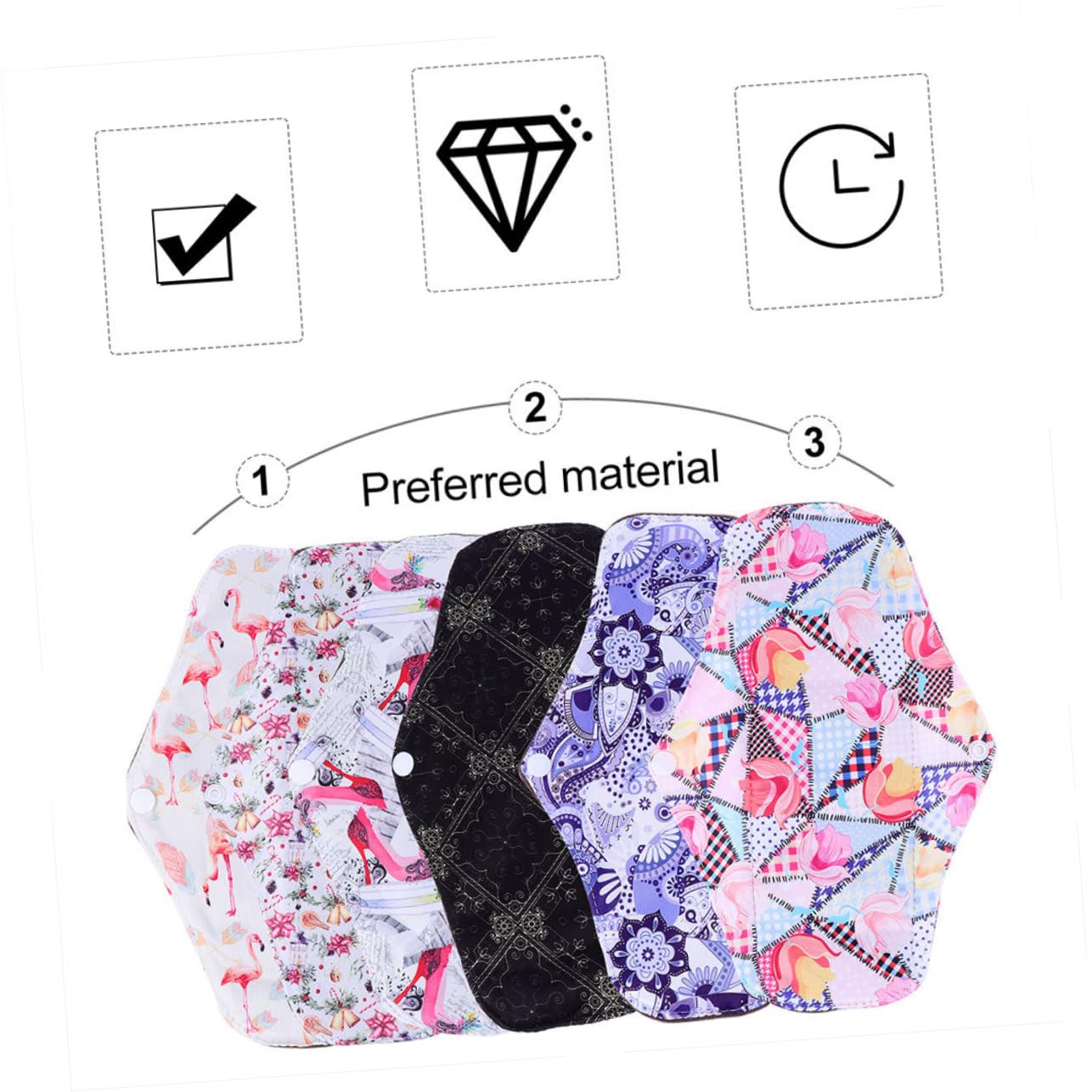 Toallas Menstruales Lavables 7 Piezas de Fibra de Carbón de Bambú | Alas y Broches de Fijación, Tacto Cómodo, para Flujo Abundante, Impermeables, Talla M Estilo Aleatorio