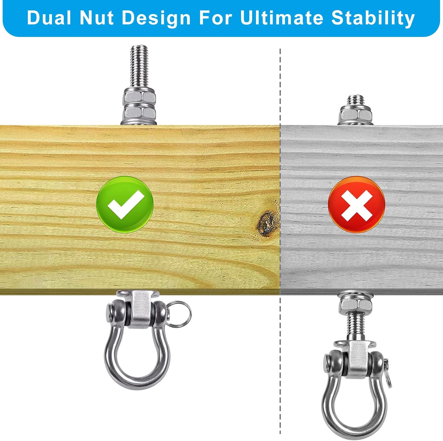 Dolibest Swing Hangers with Bearing - 6 Pack Stainless Steel 304 Swing Hooks for Wood & Metal Beams, Ideal for Hanging Hammocks, Yoga Swings, Porch Swing, Boxing Bag 1500 LB Capacity -7''x M2/5''