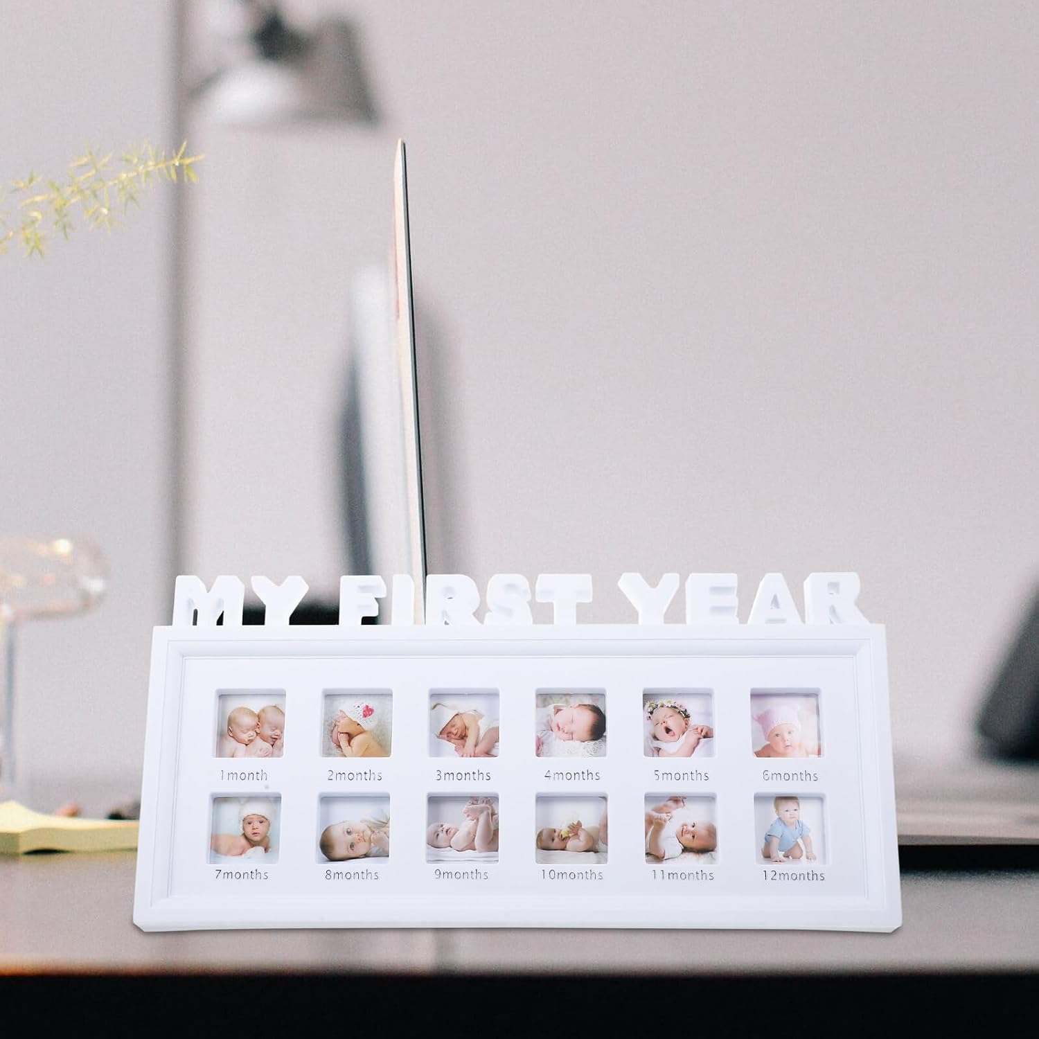 Baby Photo Frame Records Monthly Moments, White Plastic image 5