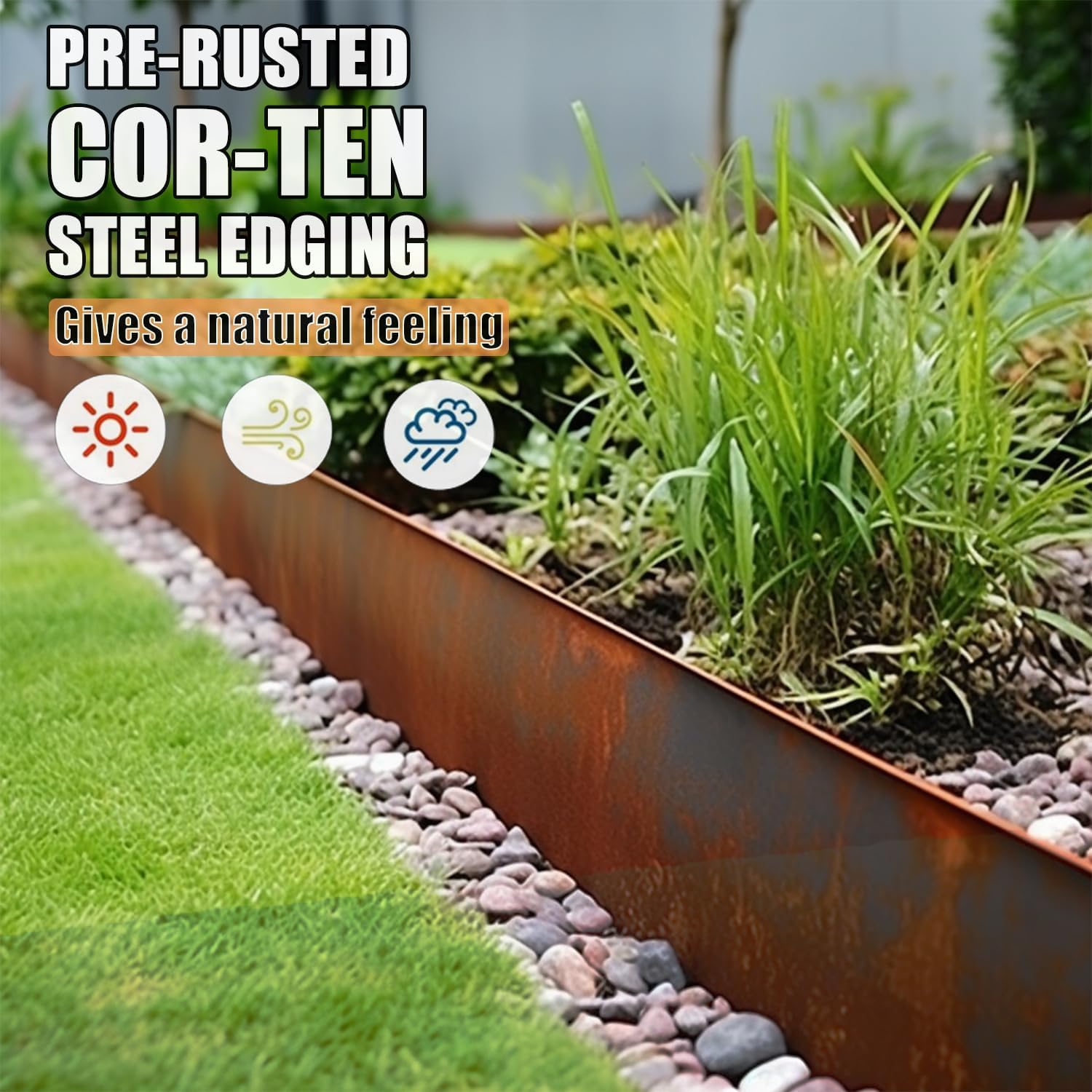 6 Pack Steel Lawn Edging, Pre-Rusted Cor-Ten Steel Landscape Edging, 40 inch Strips, 8 inch Depth, 20FT Total Metal Divider for Lawn, Garden, Flowerbed(8'' x 40''(Pre-Rusted))