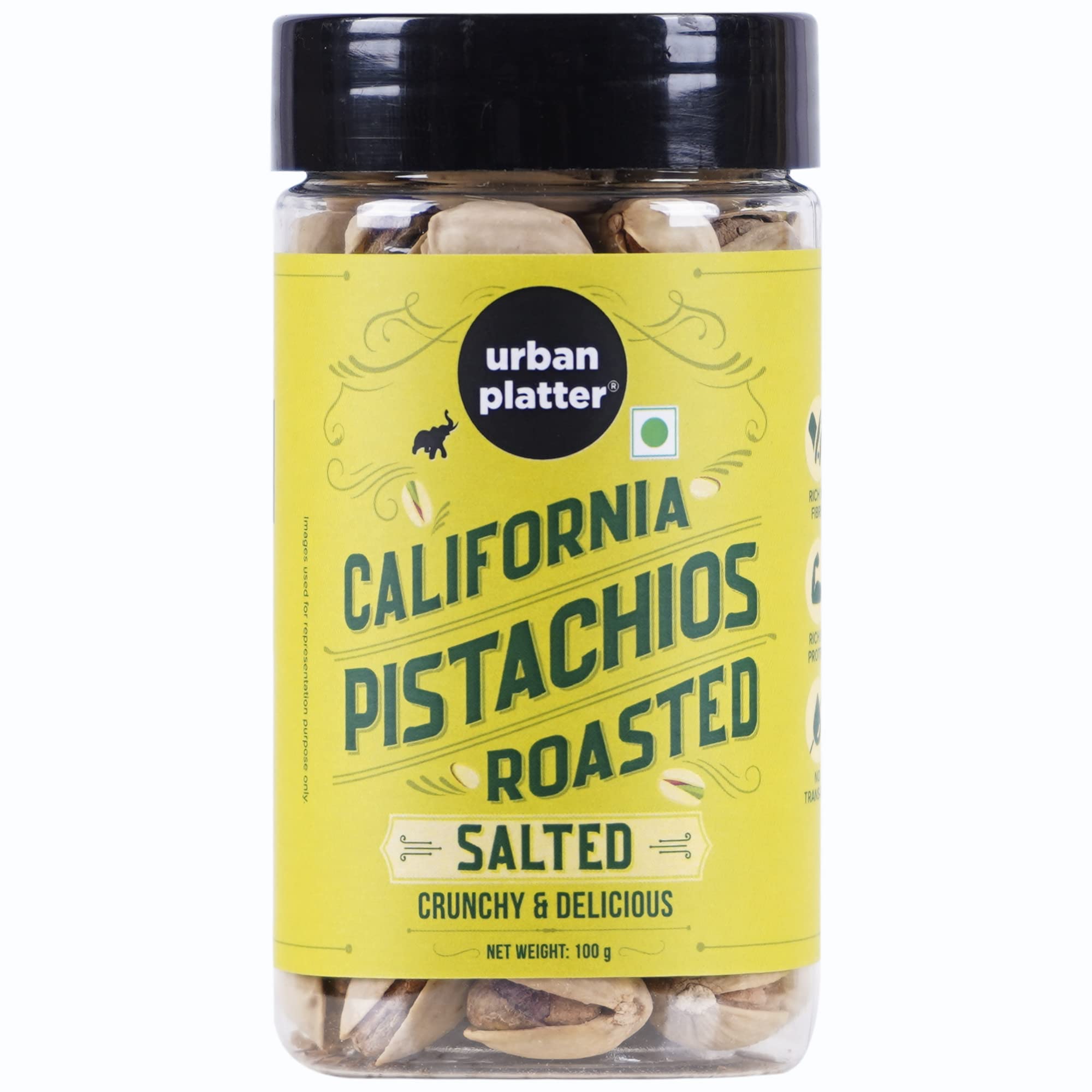Urban Platter Roasted Salted California Pistachios, 100g [Lightly Salted | Premium California Pistachios In Shell | Rich in Fibre | Rich in Protein | Add to Fruit Salads, Oatmeals, Trail Mixes, Desserts, Baked Goods] (B0B7XL3583) Amazon Price History, Amazon Price Tracker