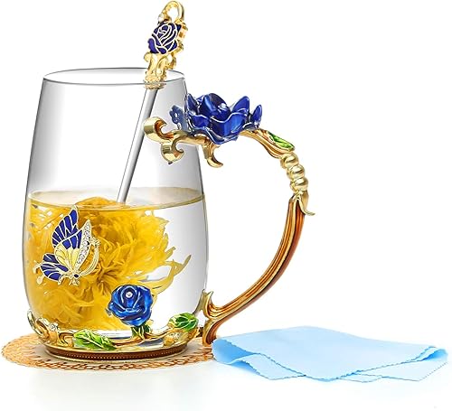 Miniatura 42 de Luka Tech Tazas de café esmaltadas de vidrio sin plomo, con cuchara de acero, regalos personalizados para mujeres, esposa, mamá, niña, profesora