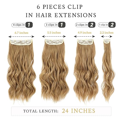 Miniatura 143 de Synthetic Clip in Hair Extensions, 6PCS Natural &Soft Hair& Blends Well Lonng Wavy Hairpieces(20inch,6pcs, Black with Brown Highlights)