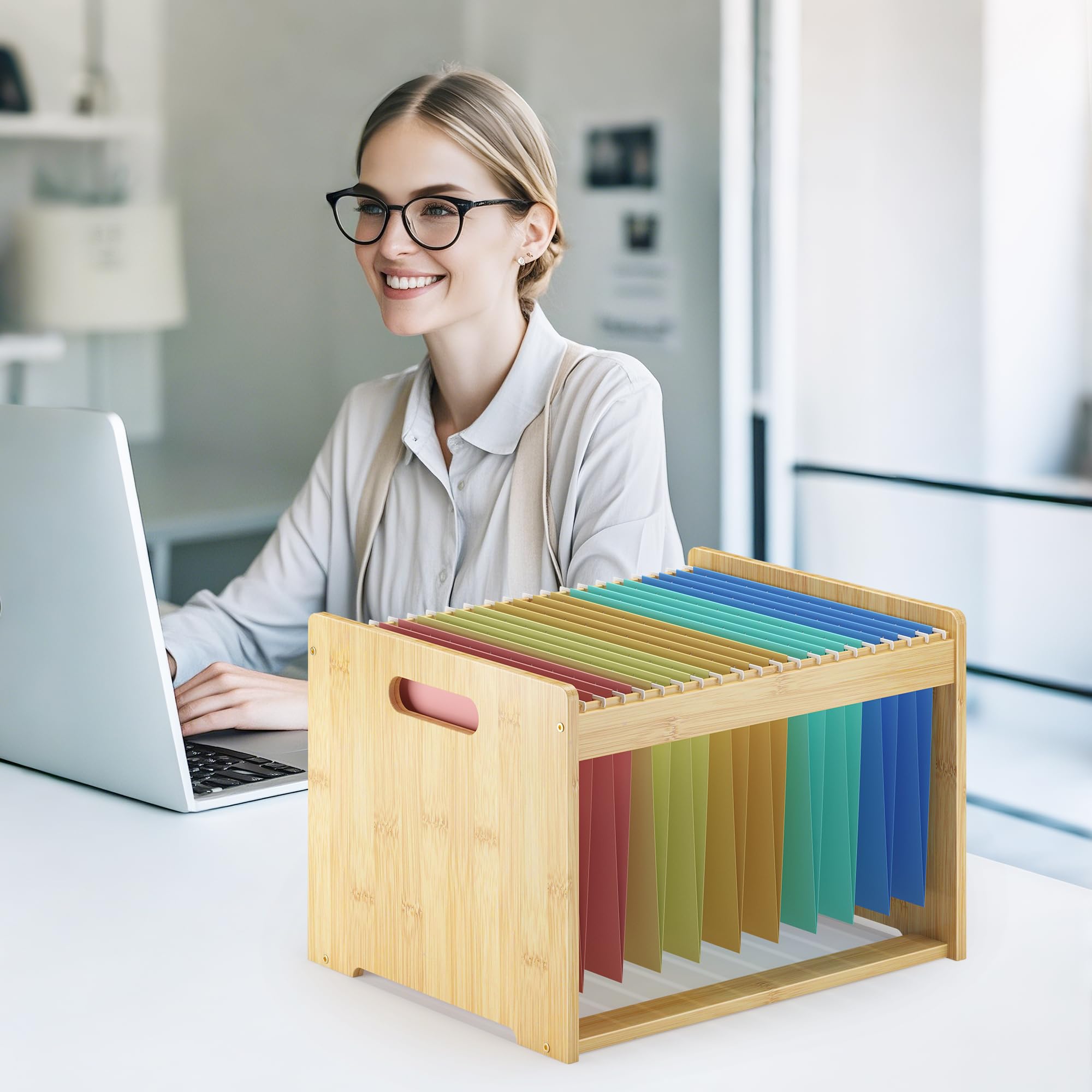 Wisue Essentials - Organizador de archivos colgante de bambú, carpeta de archivos de madera, naturaleza