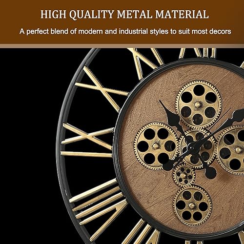 Miniatura 5 de Reloj de pared de 24 pulgadas con engranaje móvil real, reloj de pared grande para decoración de sala de estar, reloj de pared industrial moderno de