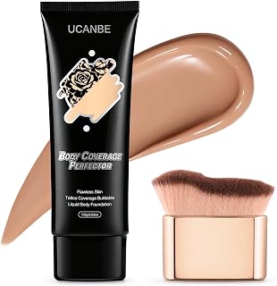 UCANBE Body Coverage Perfector, Waterproof Quick-Dry Full Coverage Tattoo Cover Up Concealer for Legs & Body, Sweatproof No Transfer, Covers Tattoos, Scars, Bruises, 3.63 Oz with Brush - Medium Beige