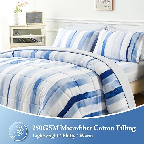 Miniatura 3 de YIYEA Juego de edredón tamaño King  Estampado floral  7 piezas de cama en una bolsa  Juegos de ropa de cama para todas las estaciones con edredón,