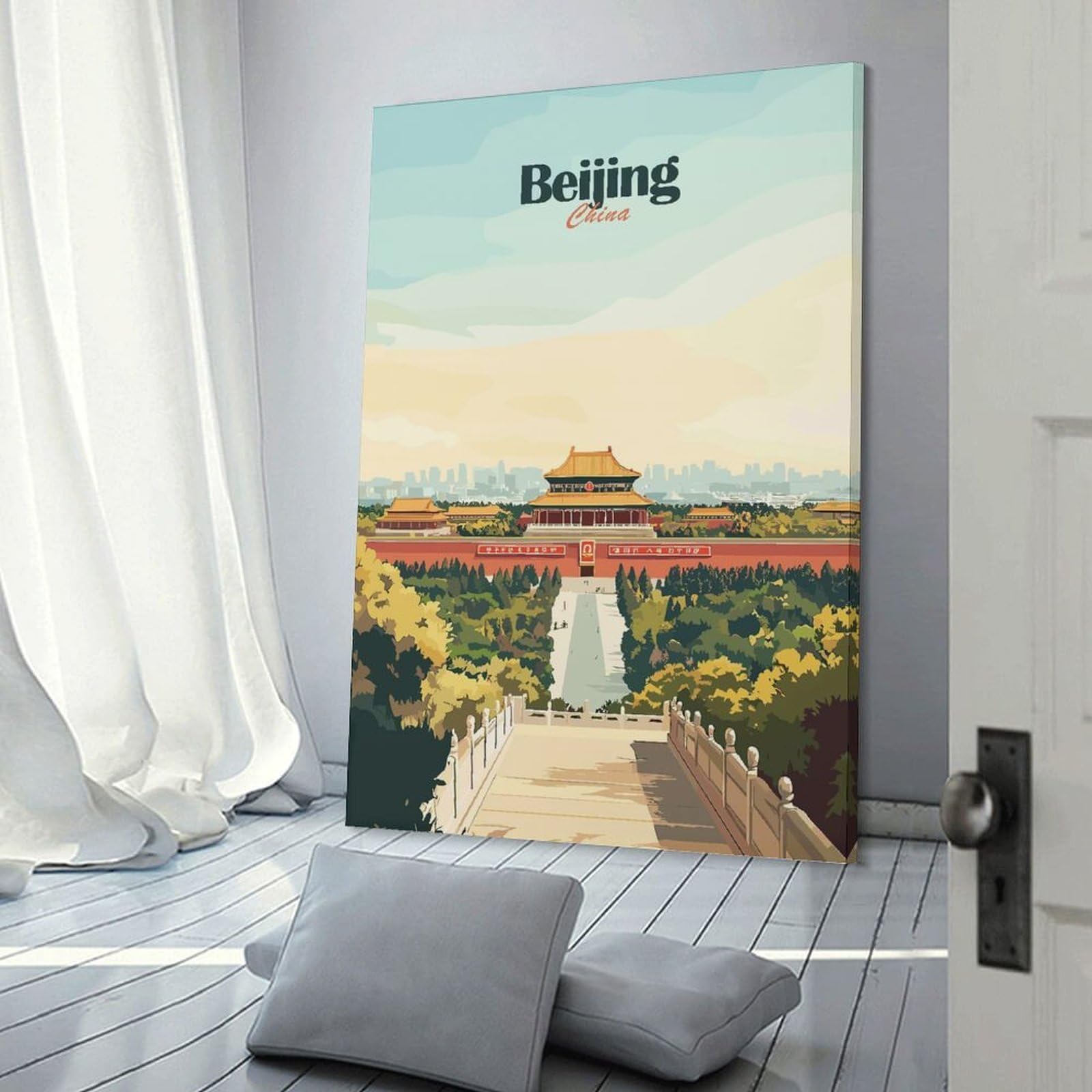 Junmoney Beijing, China Travel Canvas Wall Picture 24x36inch(60x90cm), for Contemporary Homes, Apartments Or Offices, Wall Decor with Flexible Room Appeal