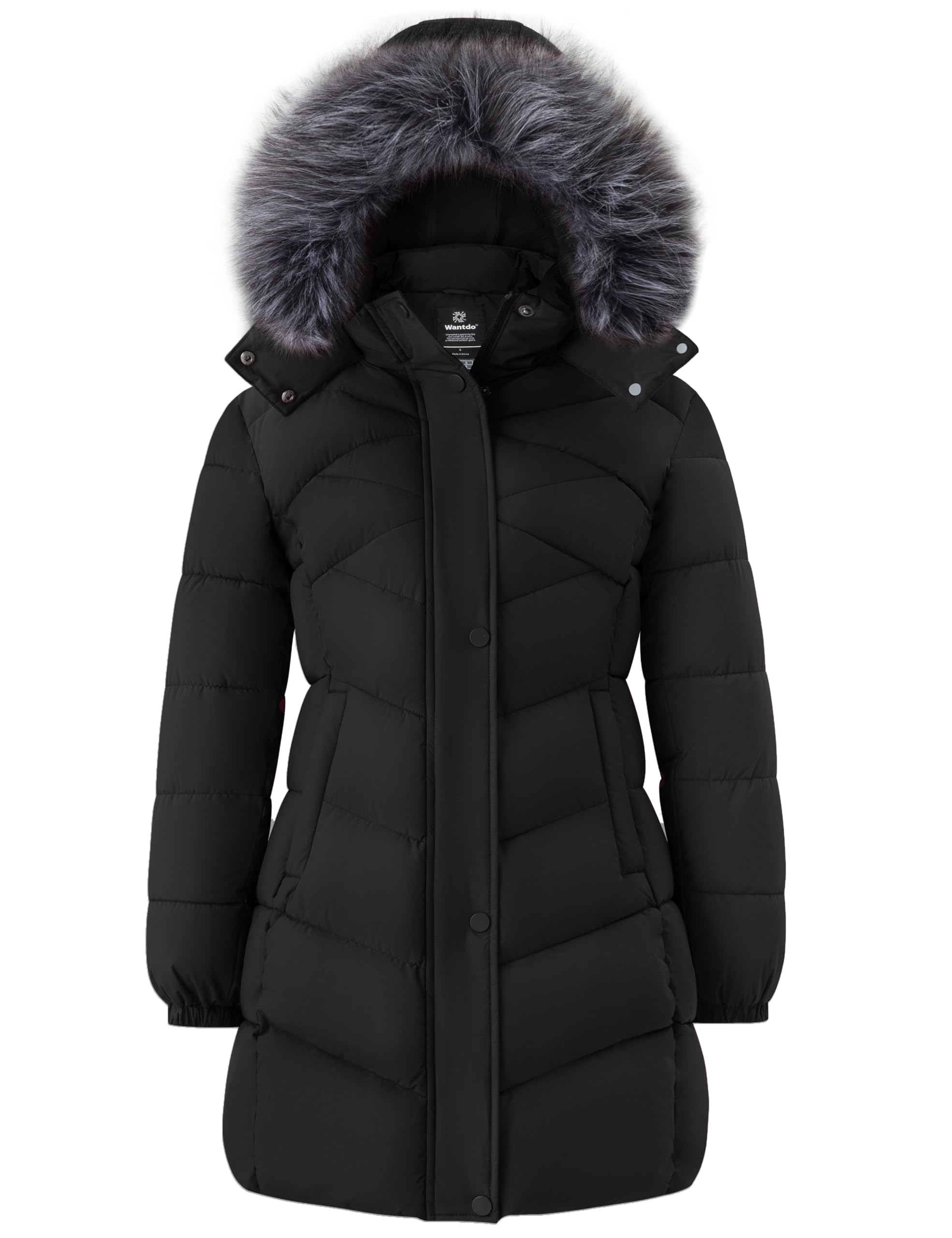 wantdo Women's Plus Size Winter Coat Warm Padded Long Puffer Jacket Waterproof Snow Coat(Black,4X)