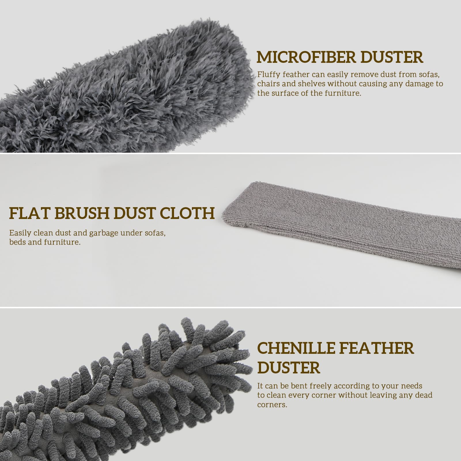 Plumeau Telescopique, Tête de Loup Longueur Maximale 24-94cm, Lavable Flexible Microfibre Plumeau Poussiere avec 3 Housses en Tissu de Rechange pour Plafonds, Ventilateur de Plafond (Gris Plumeau Telescopique, Tête de Loup Longueur Maximale 24-94cm, Lavable Flexible Microfibre Plumeau Poussiere avec 3 Housses en Tissu de Rechange pour Plafonds, Ventilateur de Plafond (Gris
