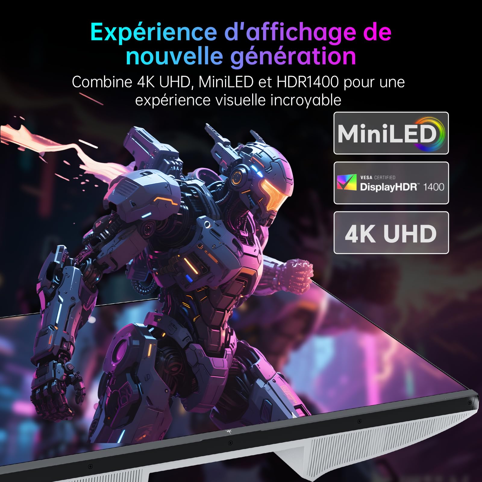 KTC Écran PC Gamer MiniLED 27 Pouces M27P6, 4K 160Hz / 1080P 320Hz Commutation Transparente, 1152 Zones de Gradation Locale, HDR1400, 1ms GtG, Adaptive Sync, 145% sRGB, KVM, Blanc