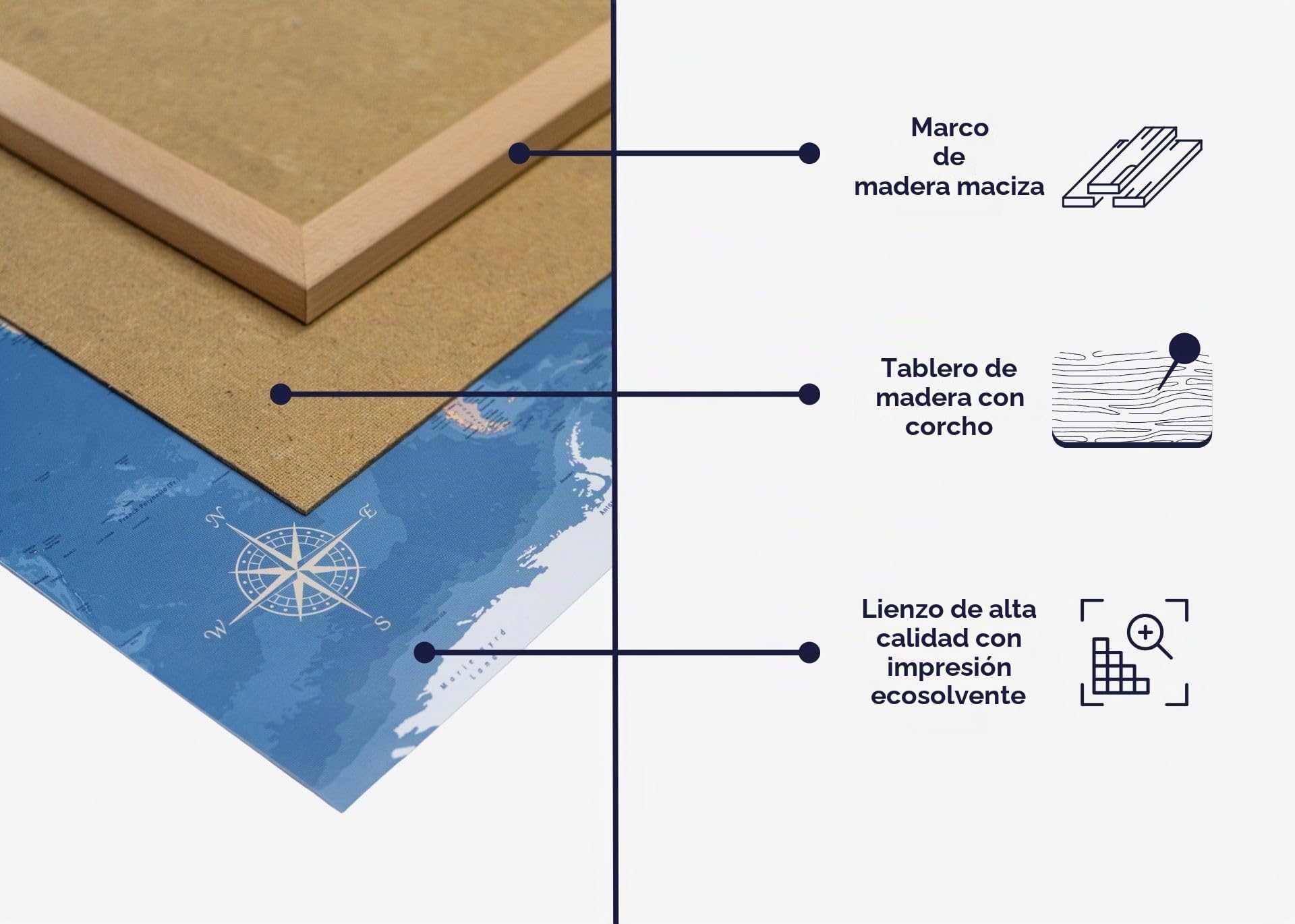 framed concept | Mapa del mundo con chinchetas | decoración de pared hecha a mano con 50 chinchetas doradas | idea de regalo original
