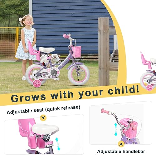 Miniatura 4 de Glerc Maggie Girls Bike, 12-20 Inch Kids Bike for 2-13 Years Old Children, Princess Style Kids Bicycle with Doll-Seat & Basket & Training Wheels,