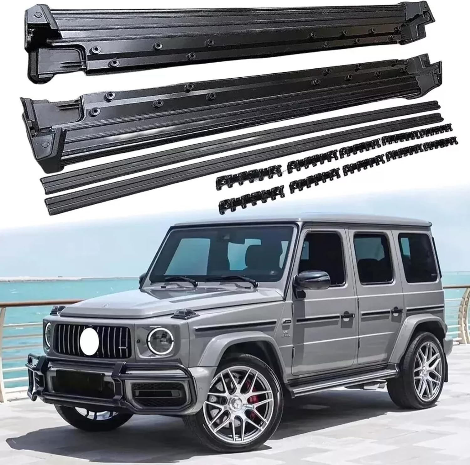 2Pcs Fits for Mercedes W464 G Class G500 G550 Running Boards Side Steps Bar Silver Black 2019-2025