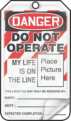 Accuform Lockout Tags, Pack of 25, Danger Do Not Operate My Life is on the Line with Picture Insert, US Made OSHA Compliant Tags, Tear & Water Resistant Self-Laminating PF-Cardstock with Grommets, 5.75