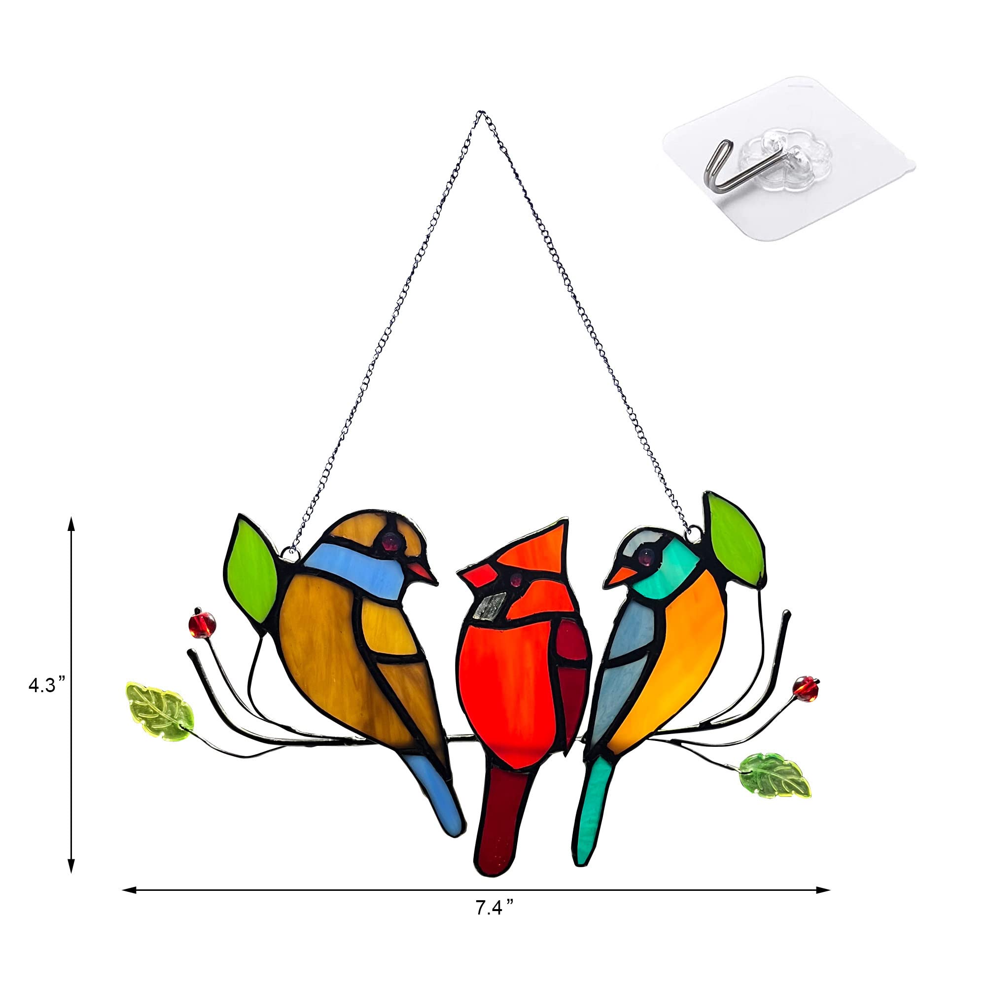 Panneau Vitrail Suspendu River Of Goods – Quatuor D'oiseaux Multicolore, Décoration Murale Ou Fenêtre