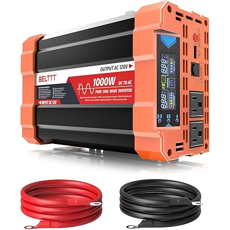 Pure Sine 1000 Watt Power Inverter with LCD for RV Truck Car