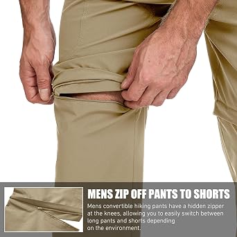 Mens Hiking Convertible Pants Quick Dry Waterproof Zip Off Lightweight Cargo Safari Fishing Work Pants Trousers with Belt