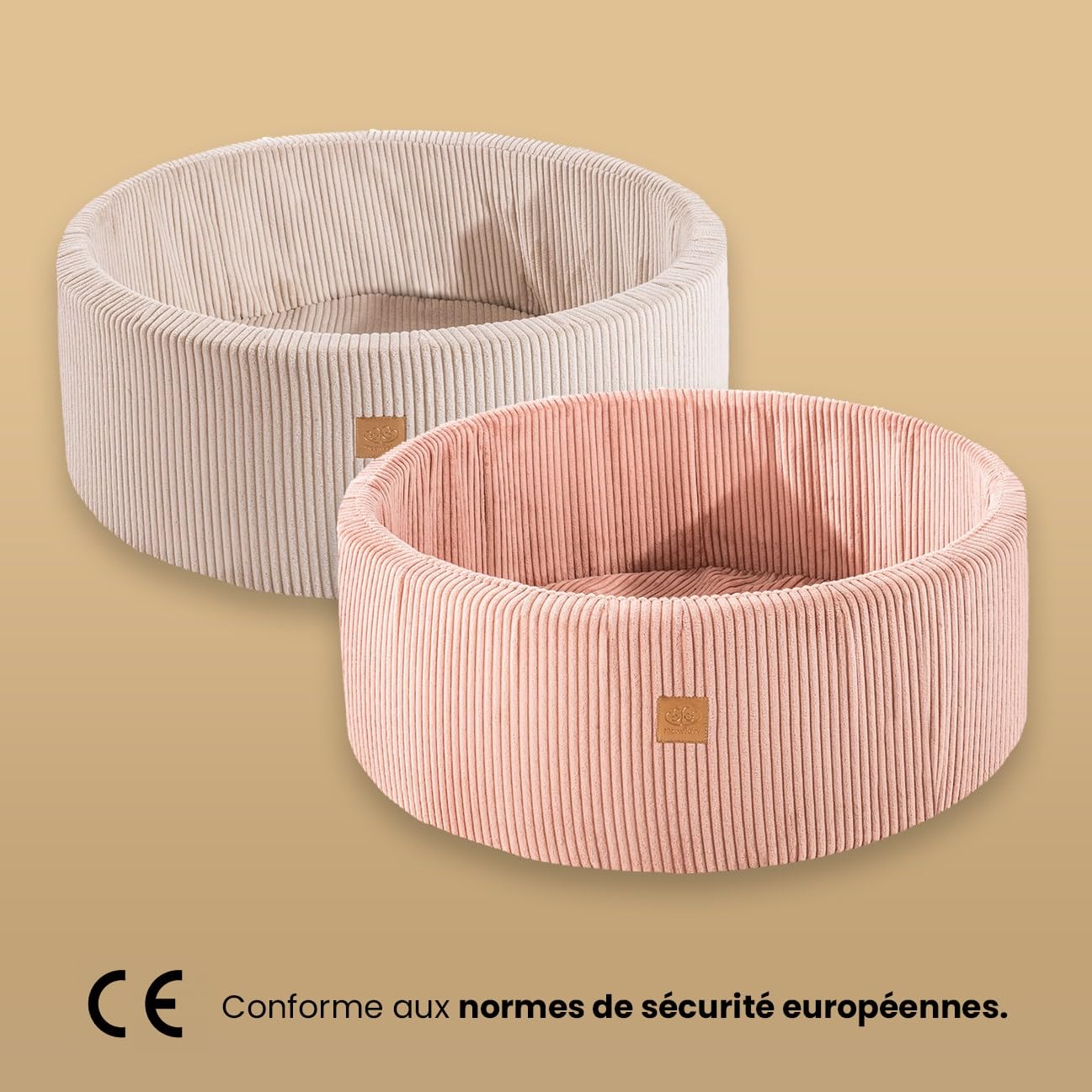 MEOWBABY Piscine À Balles pour Bébé - Rond 90x30cm Piscine a Balle pour Enfant avec 200 Balle, Côtelé, Marron: Beige/Blanc Perle/Platine