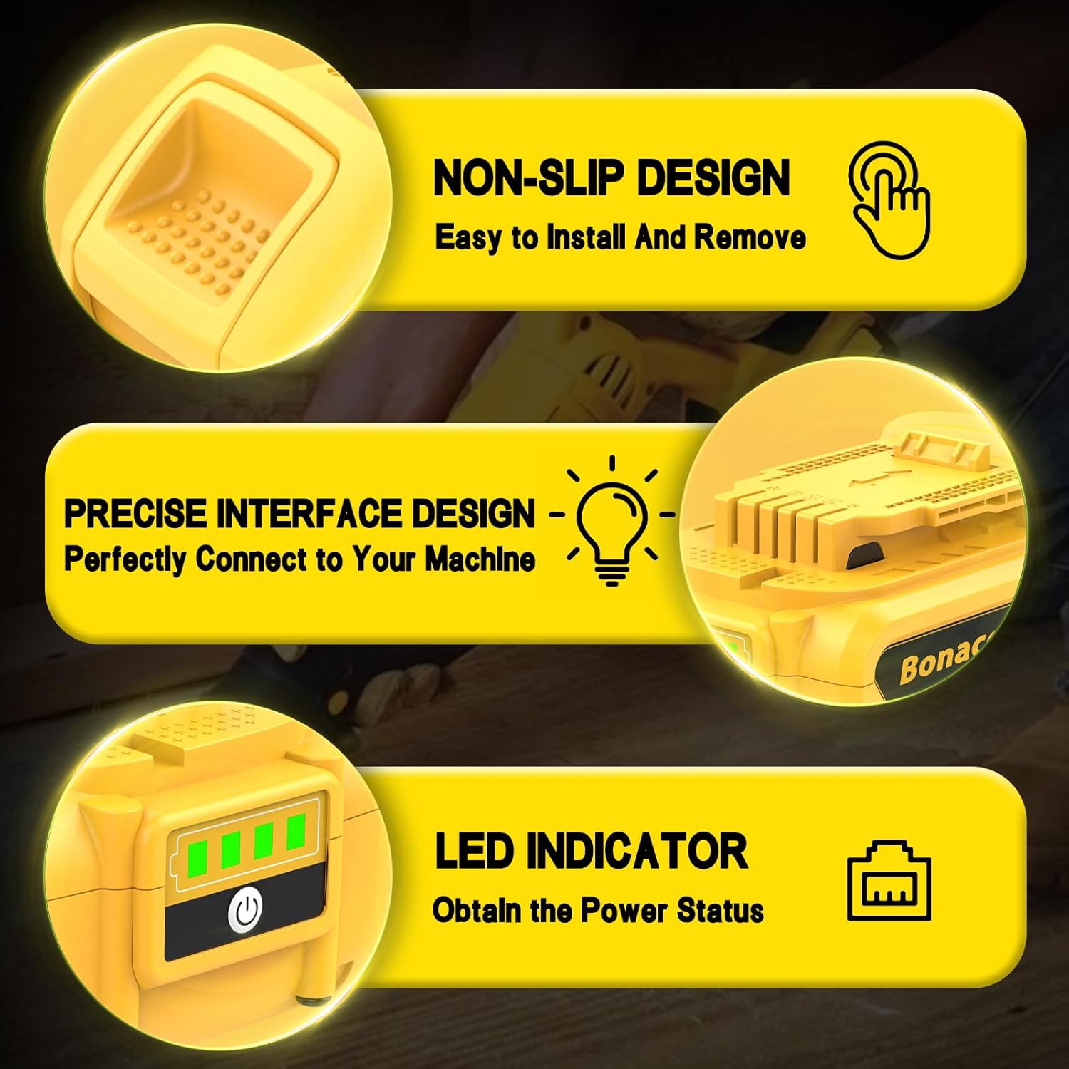 Bonacell 4Packs 20V 8000mAh Replacement for Dewalt 20V Max Battery, Compatible with Dewalt 20 Volt Lithium Battery DCB200 DCB206 DCB207 DCB201 DCB204 Series Power Tools - Image 3