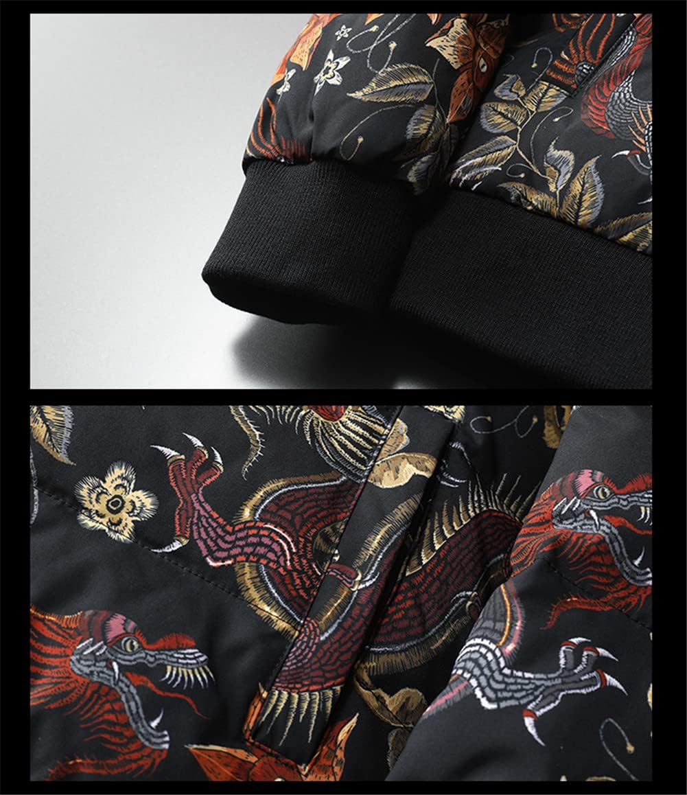 Youllyuu White Duck Down Winter Men's Coats Stand Collar All Over Printed Jacket Slim Fit Thick Coats