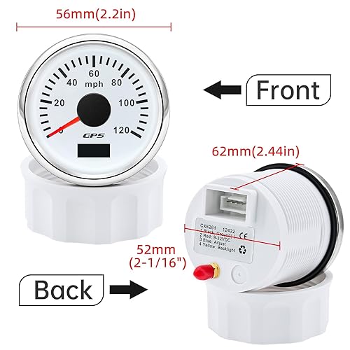 Miniatura 5 de ARTILAURA 2.047 in 2-16 "GPS velocímetro barco GPS velocímetro odómetro coche 120MPH 7 color impermeable marino digital GPS medidor 9-32V (blanco)