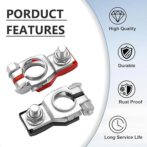 Miniatura 7 de Conectores de terminales de batería positivos y negativos para batería, terminales superiores universales con cubierta de plástico y base
