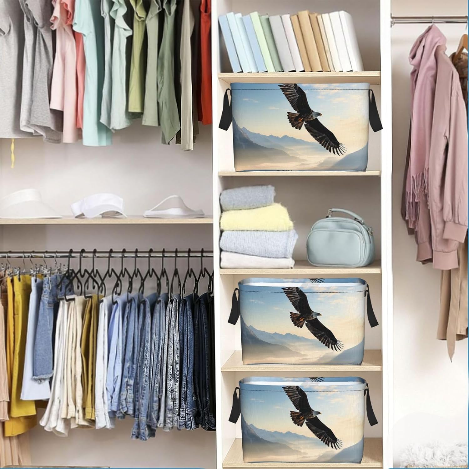 Collapsible Storage Basket for Shelves, Decorative Closet Bin with Handles image 5