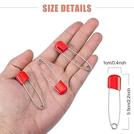 WILLBOND 50 Pieces Diaper Pins Safety 2.2 Inch Plastic Head Cloth Diaper Nappy Pins with Locking Closures Stainless Steel with Velvet Bag(Red)