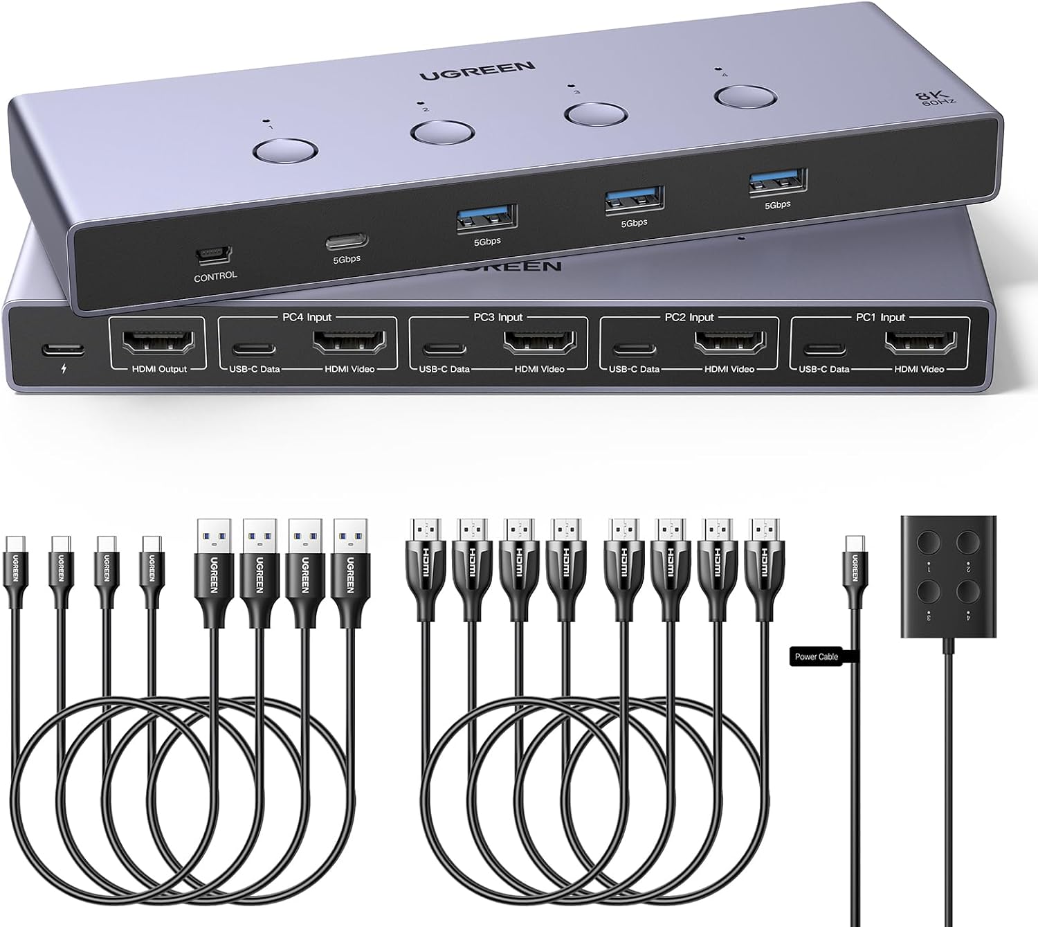 UGREEN 8K@60Hz HDMI KVM Switch 4 Computers, Aluminum, with 4 USB 3.0 Ports