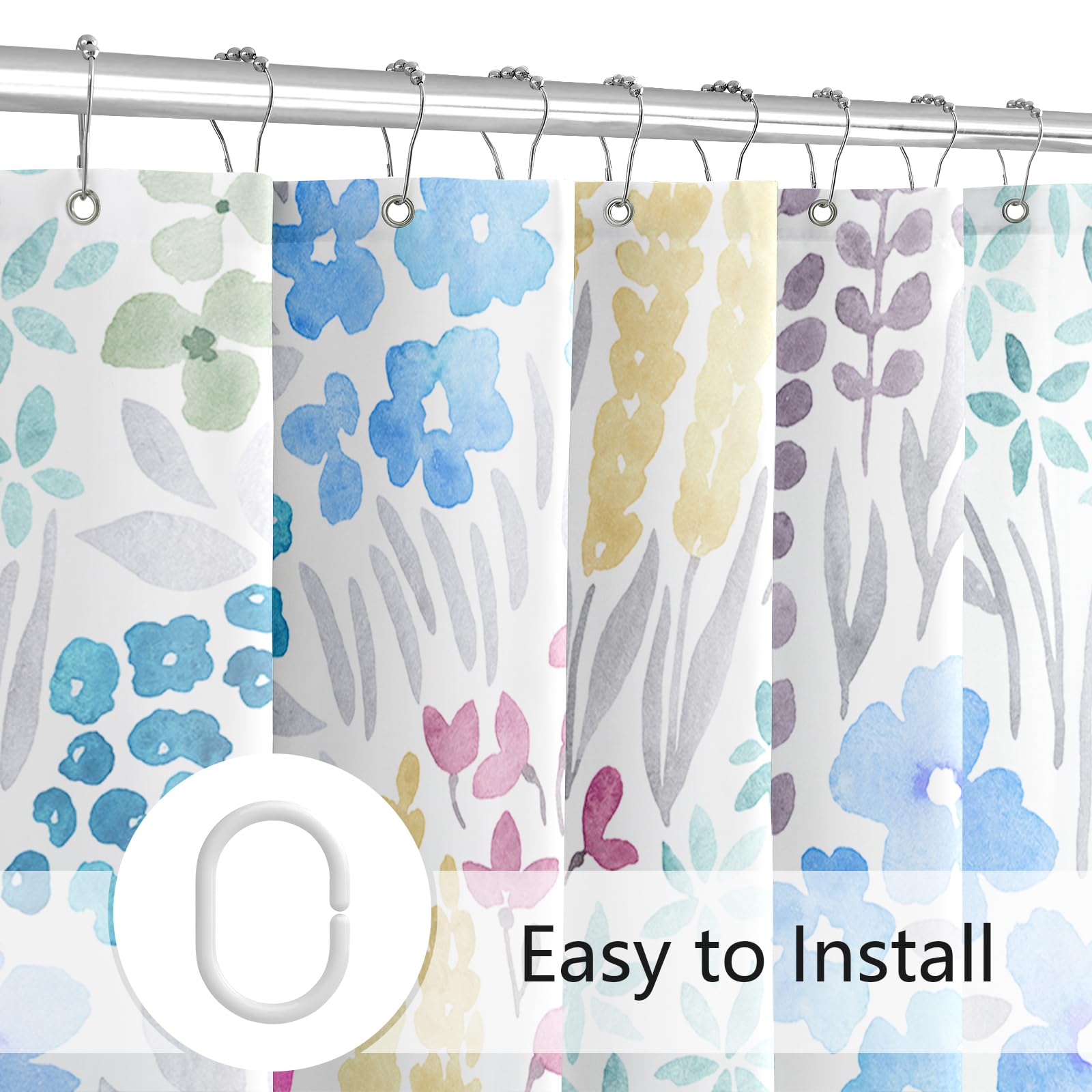 Litabel Boho Floral Shower Curtain - Extra Long 72x84" Pink Flower Shower Curtain With Hooks