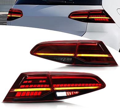VLAND Tail Lights for Golf 7 Golf MK7 Golf 7.5 Golf MK7.5 2014-2020 Not fit GTI/R, Rear Lights Assembly with Sequential Turn Signal, 1 Pair Red