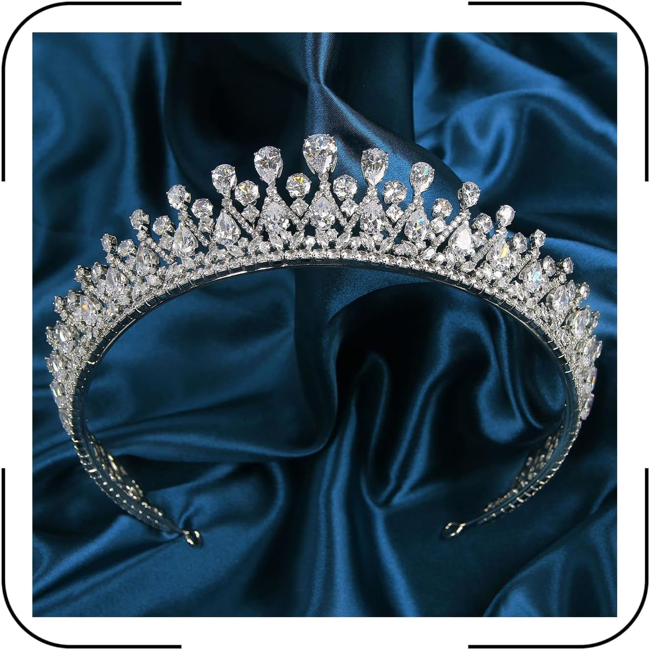 QXMYOOVintage Women Wedding Tiara Silver Cubic Zirconia Pageant Crown Sweet 16th Birthday Prom Party Quinceanera Crown Bridal Hair Accessories