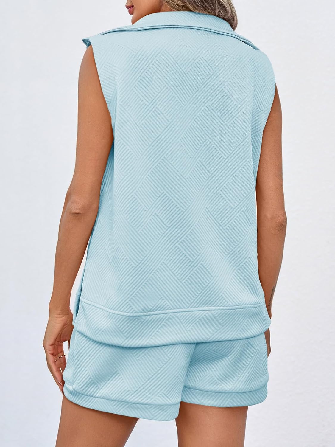 Tankaneo Womens 2 Piece Outfits Short Sets Half Zip Sleeveless Tops and Drawstring Shorts Loungewear Sweatsuit Set - Image 5