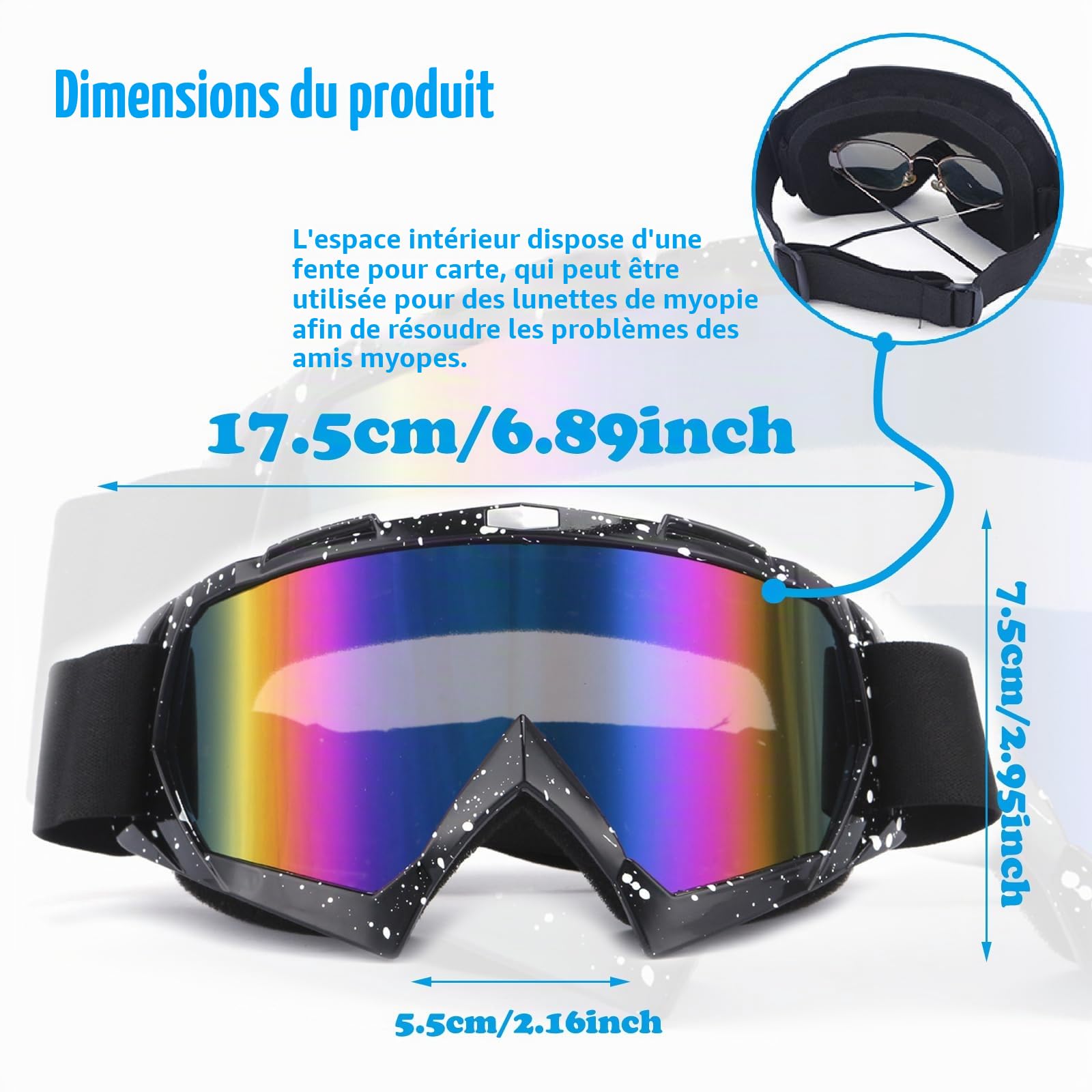 DONGZQAN Masques et Lunettes de Ski, Lunette de Ski Otg, Protection Uv400 Masques de Snowboard pour Hommes & Femme