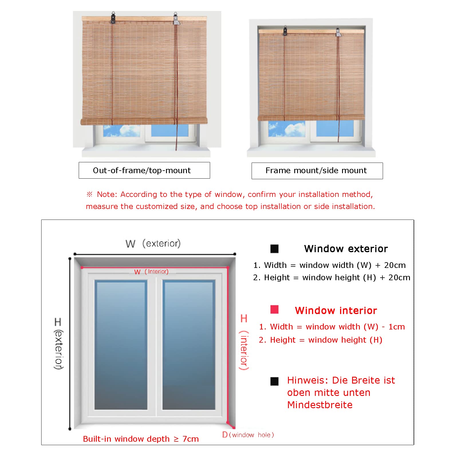 Tende in Bambu Da Esterno - Tende A Rullo Per Interni -Tapparella Avvolgibile Bamboo, Oscurante Traspirante Tenda - Per Giardino Balcone Porta Finestra,W50xH150cm/W19.68xH59.05in