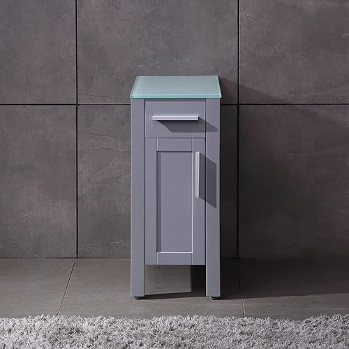 Gabinete de tocador de baño gris de 12 pulgadas, gabinete de almacenamiento pequeño MDF sin pintura con tapa de vidrio