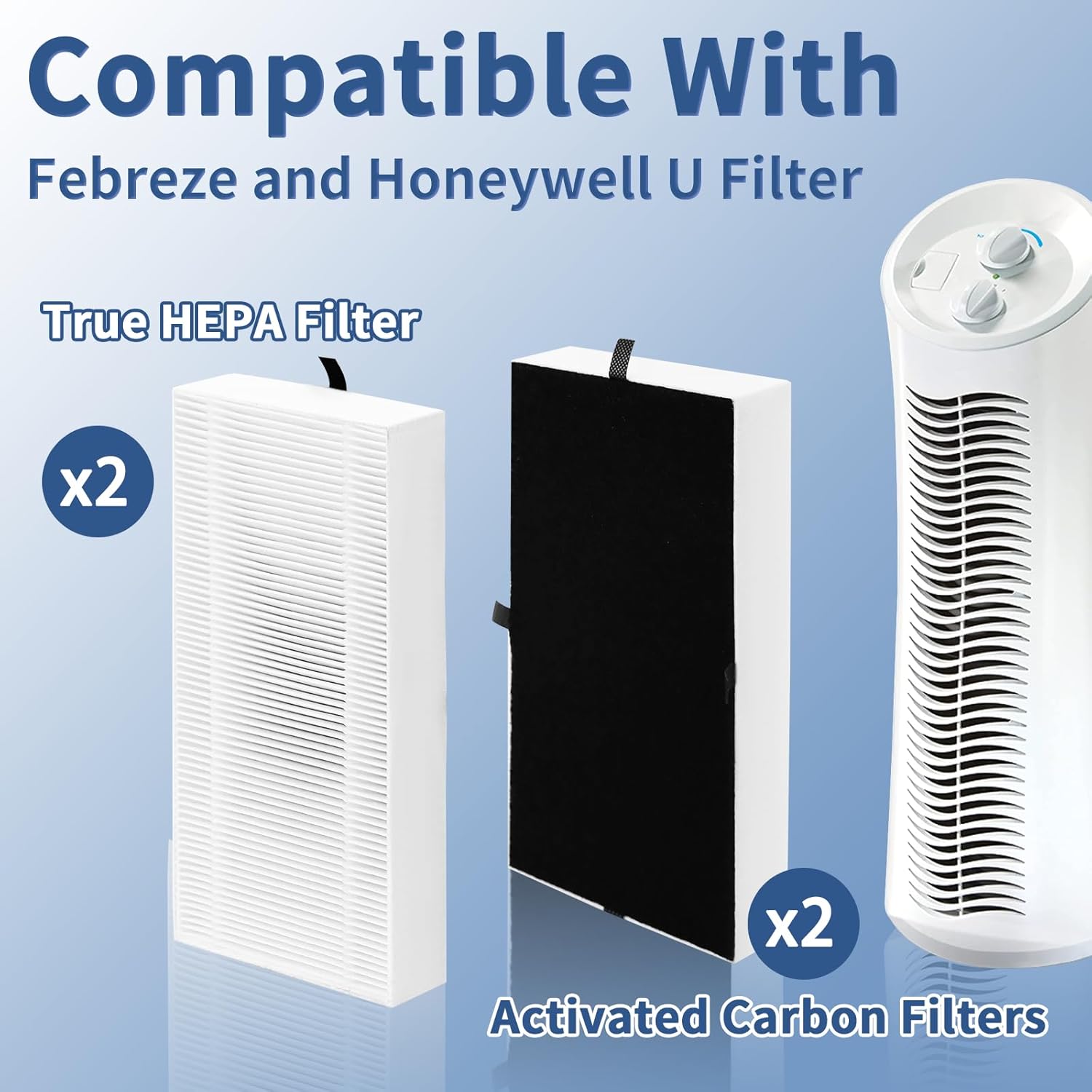 2 Pack Dual Action HEPA-Type Air Purifier Filter Replacement for Febreze and Honeywell U Filter, Repalce FRF102B and HRF201B, FHT170, FHT180, FHT190, HHT270W & HHT290 Series Air Purifier by Funmit